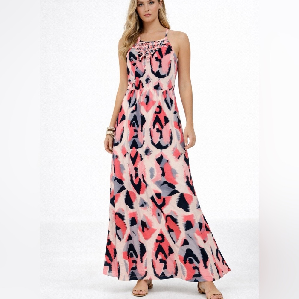Banana republic pink/ coral blouson maxi dress ❤️